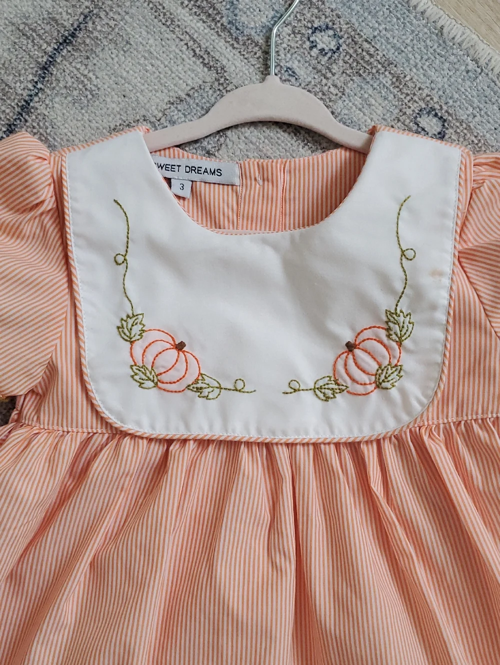 Sweet Dreams Girls Embroidered Pumpkin Fall Harvest Dress Sz3